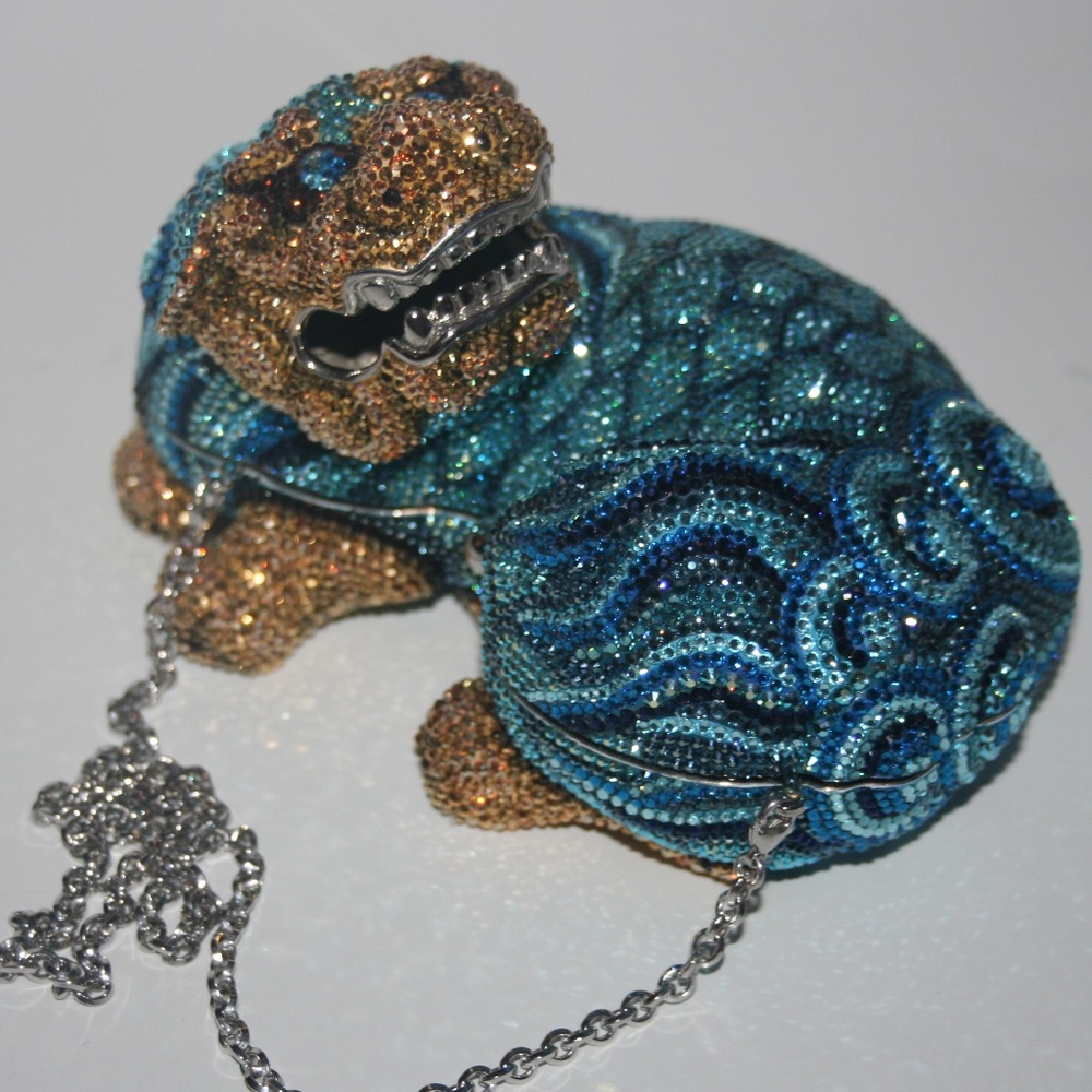 NIB Judith Leiber Foo Dog Blue Bag Clutch